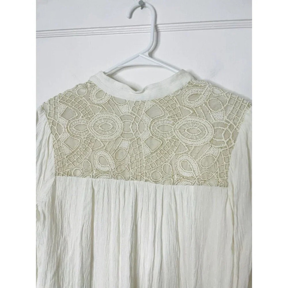 Free People Peasant Blouse S Embroidered Metallic Boho Relaxed Button Up Texture - Picture 5 of 13